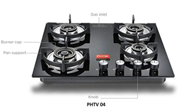 TTK Prestige Vogue Hob Top, PHTV 04 - One Touch Advanced Auto Ignition Cast Iron Pan Support Ultra Slim Body Brass Burner Convertible Design